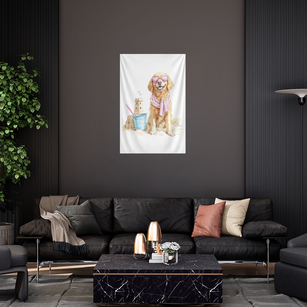 Beach Golden Retriever Pink Sunglasses Wall Tapestry