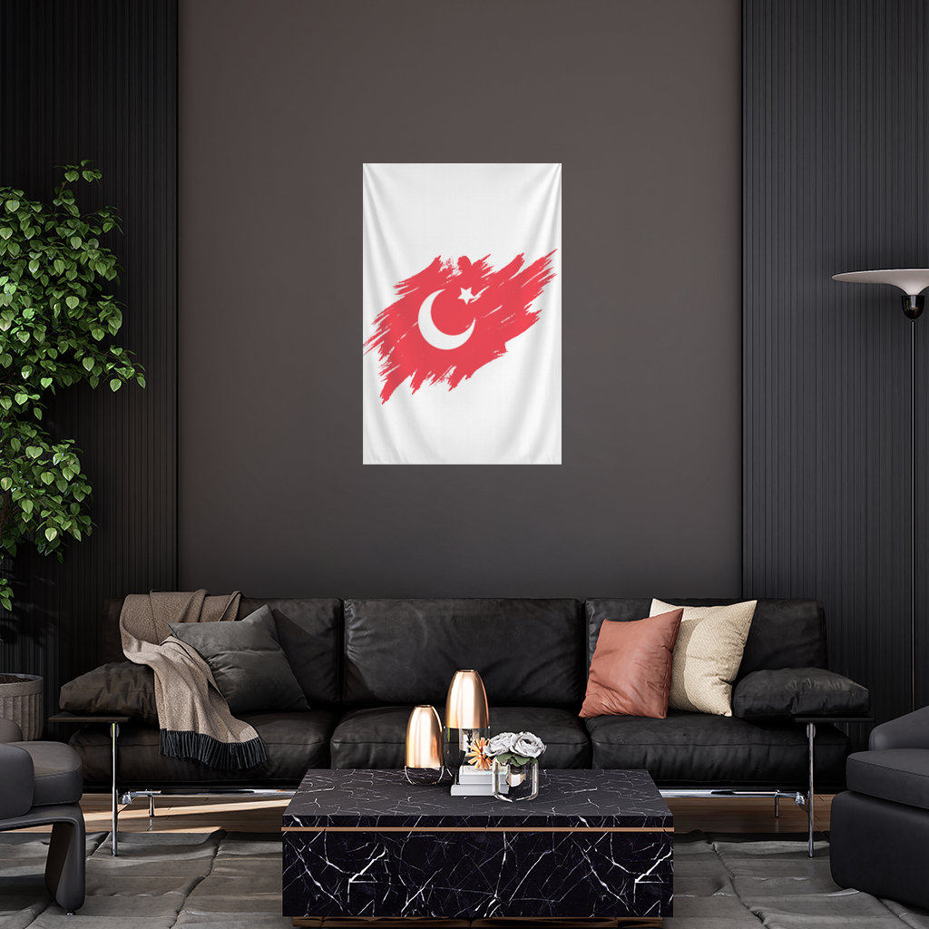 Brushstroke Turkish Flag Crescent Moon Wall Tapestry