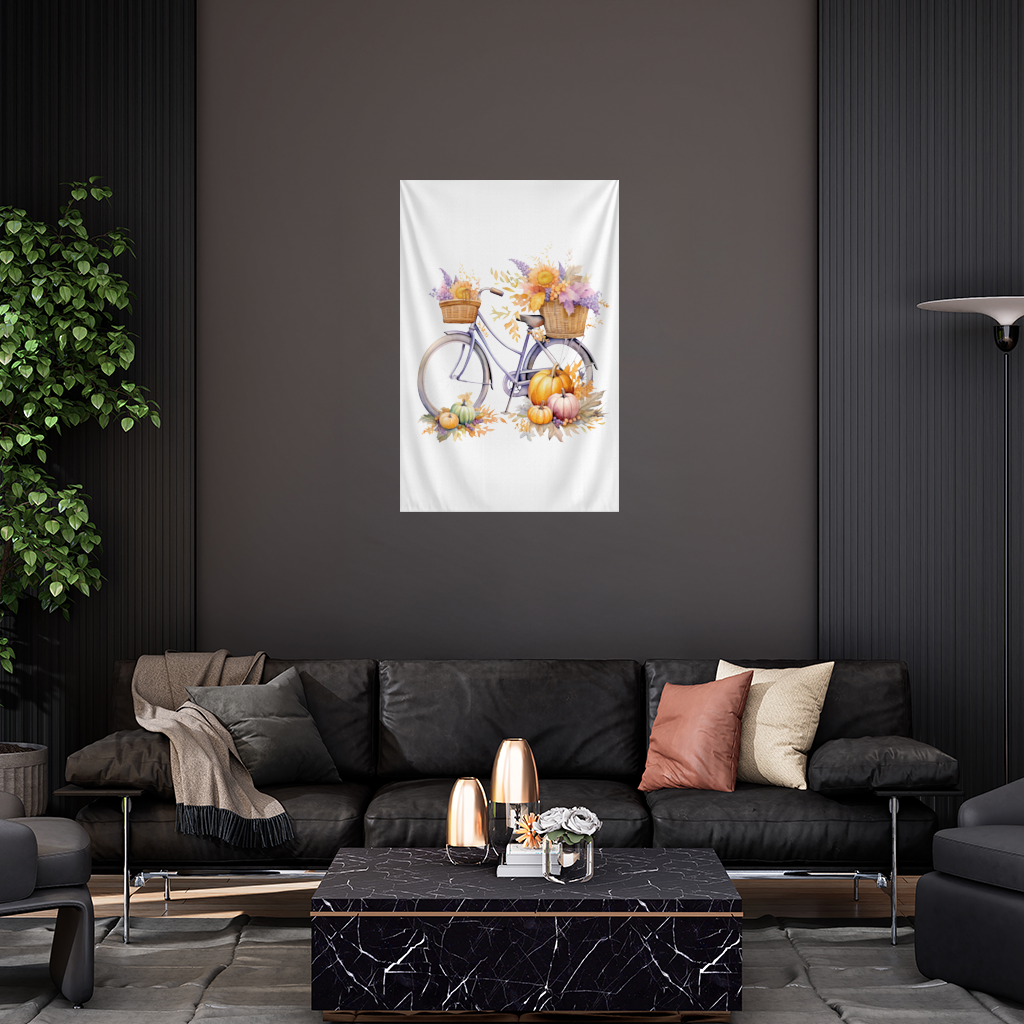 Lavender Autumn Bicycle with Pumpkins Wall Tapestry