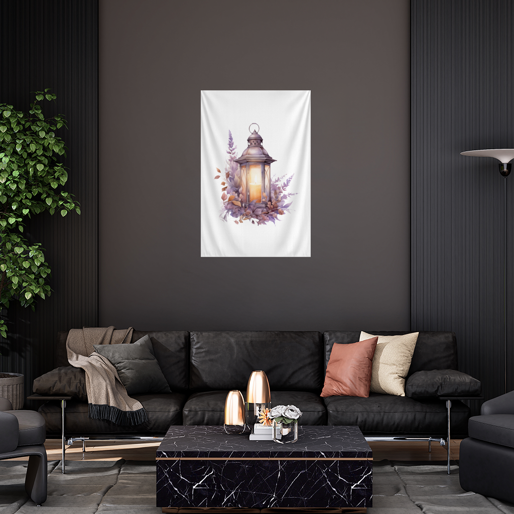 Cottagecore Lavender and Leaves Lantern Wall Tapestry