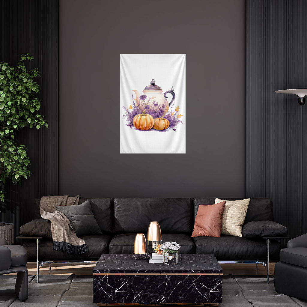 Vintage Purple Floral Pumpkin Teapot Wall Tapestry