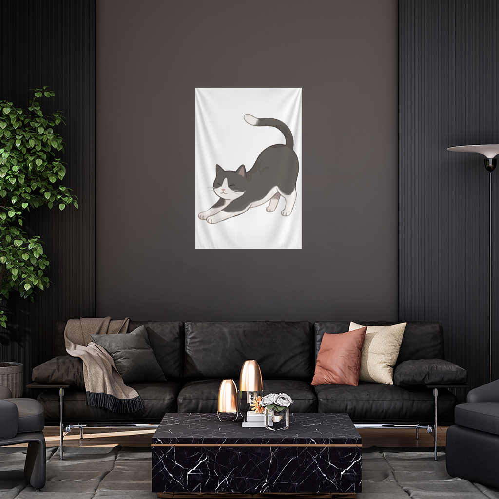 Stretching Tuxedo Cat Wall Tapestry