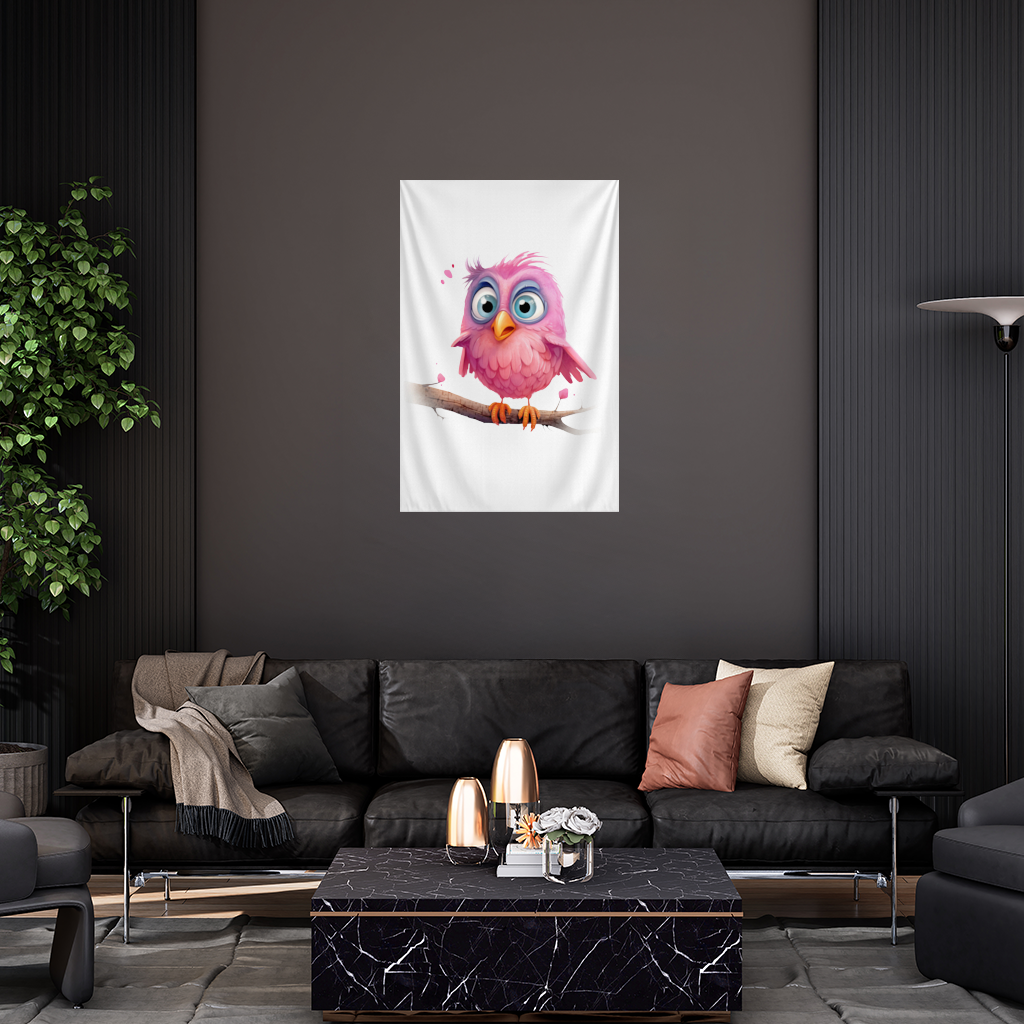 Cute Pink Bird with Large Blue Eyes Wall Tapestry
