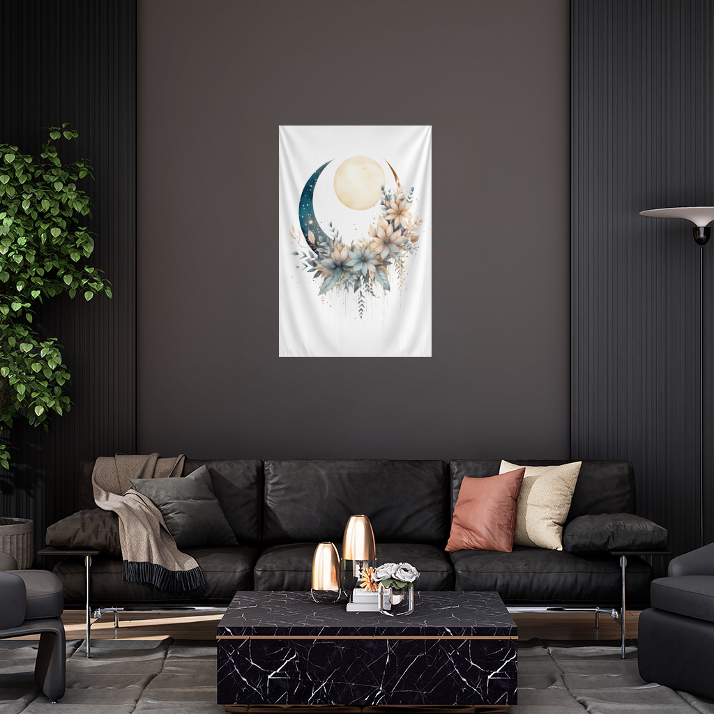Boho Ay ve Botanik Çiçekler Duvar Örtüsü