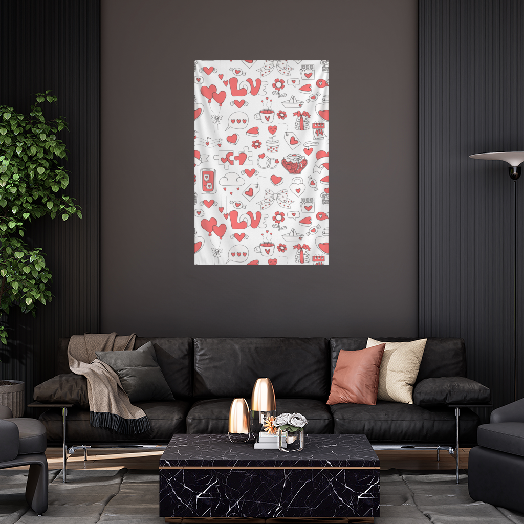 Valentines Day Doodle Love Heart Pattern Cute Design Wall Tapestry