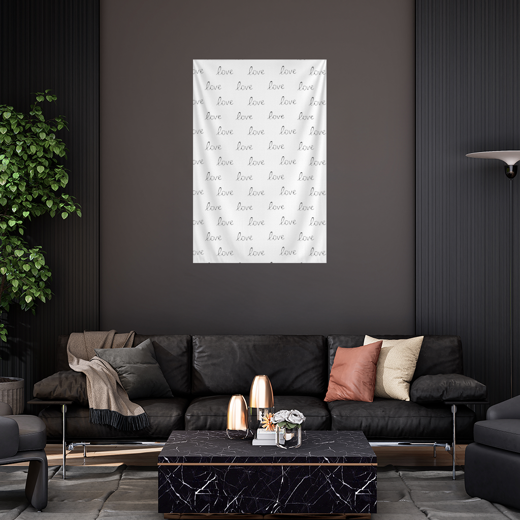 Minimal Love Yazılı Siyah Beyaz Romantik Desen Tasarım Duvar Örtüsü