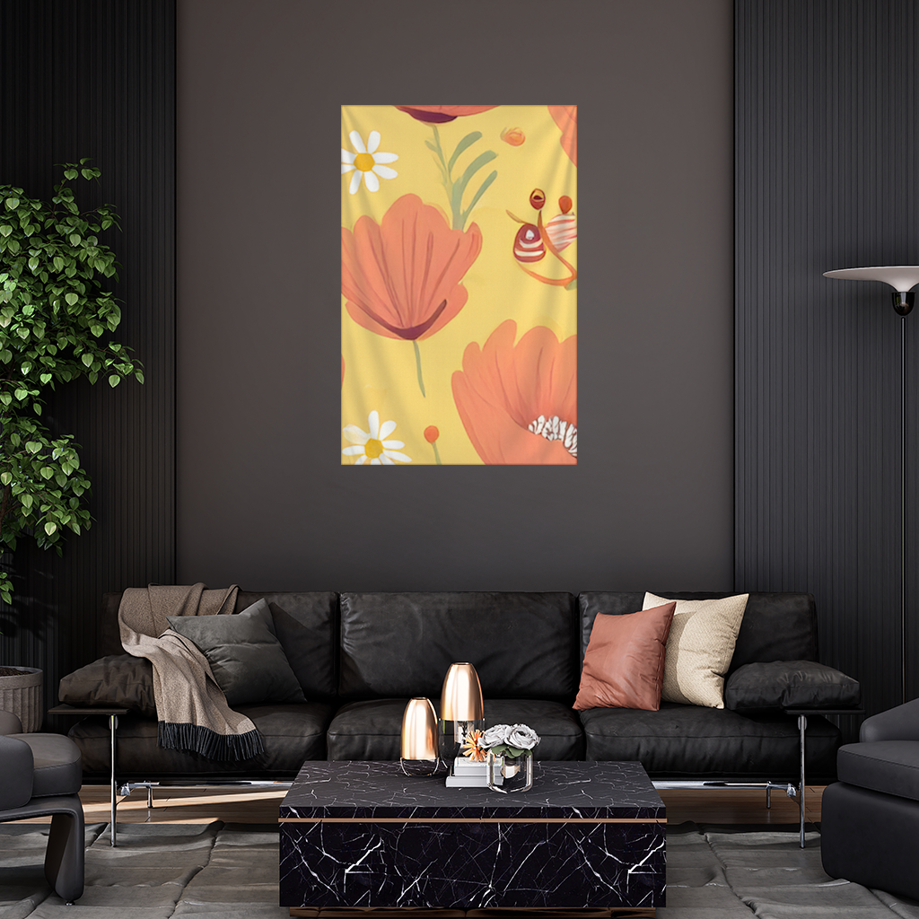 Çiçek ve Böcek Deseni Renkli Pattern Duvar Örtüsü