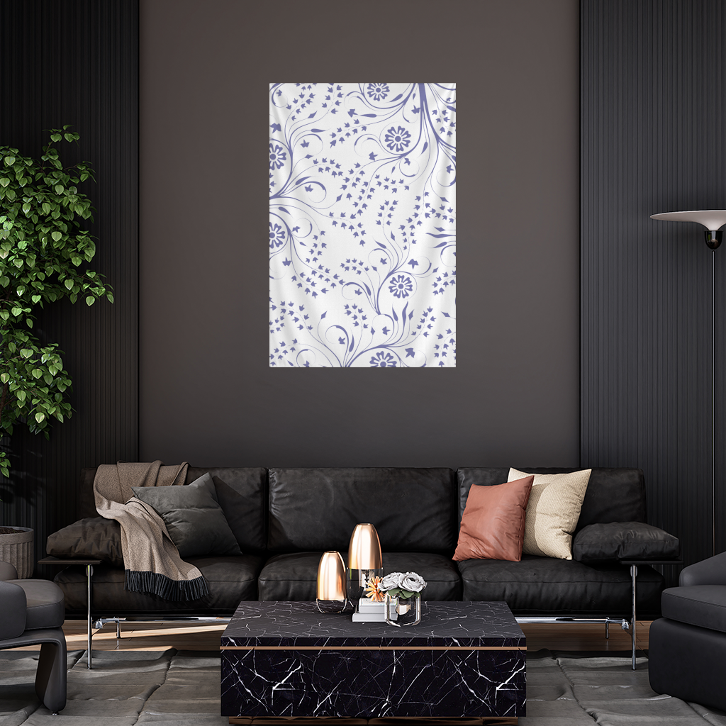 Blue White Vintage Floral Pattern Wall Tapestry