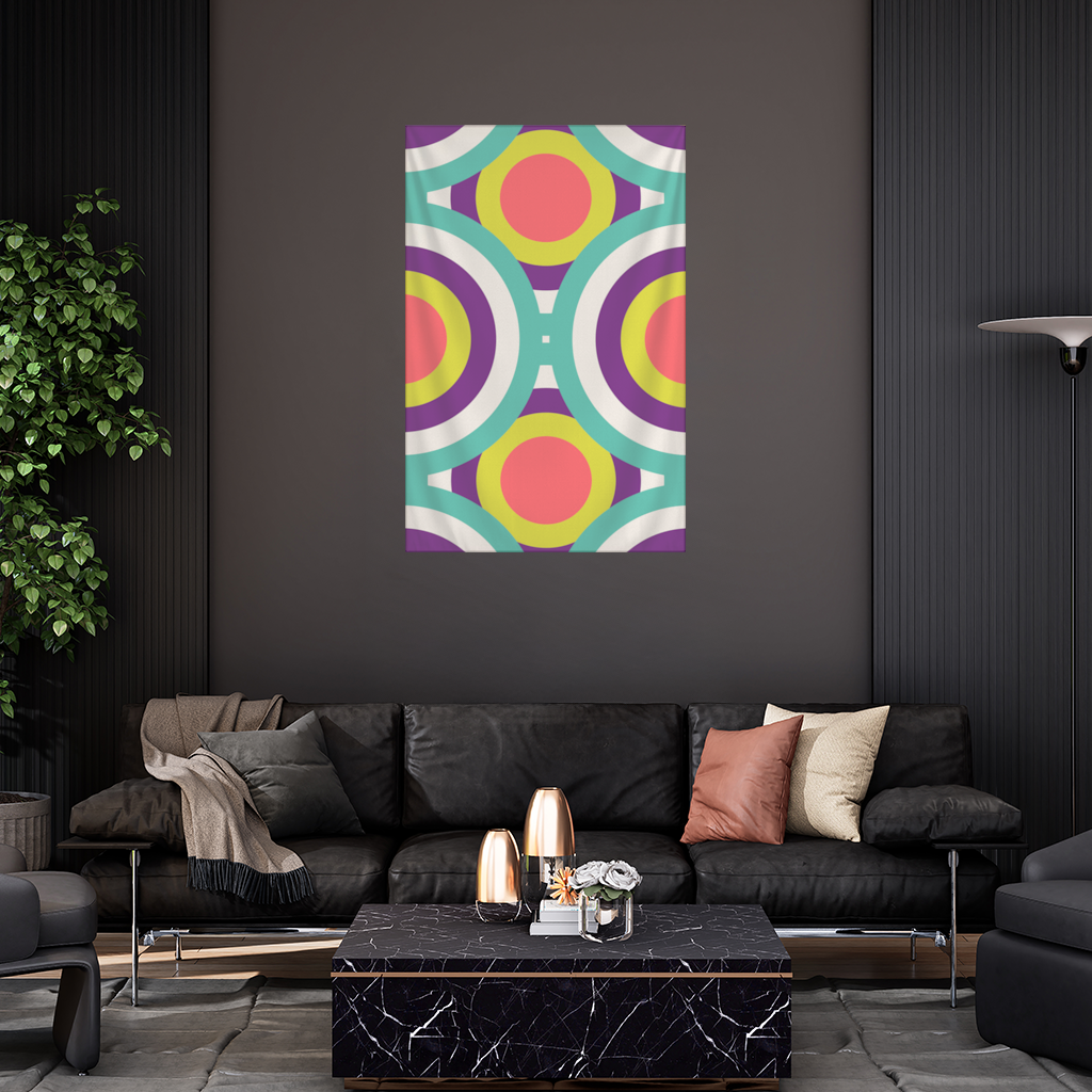Geometrik Retro Daire Deseni Turkuaz Mor Duvar Örtüsü