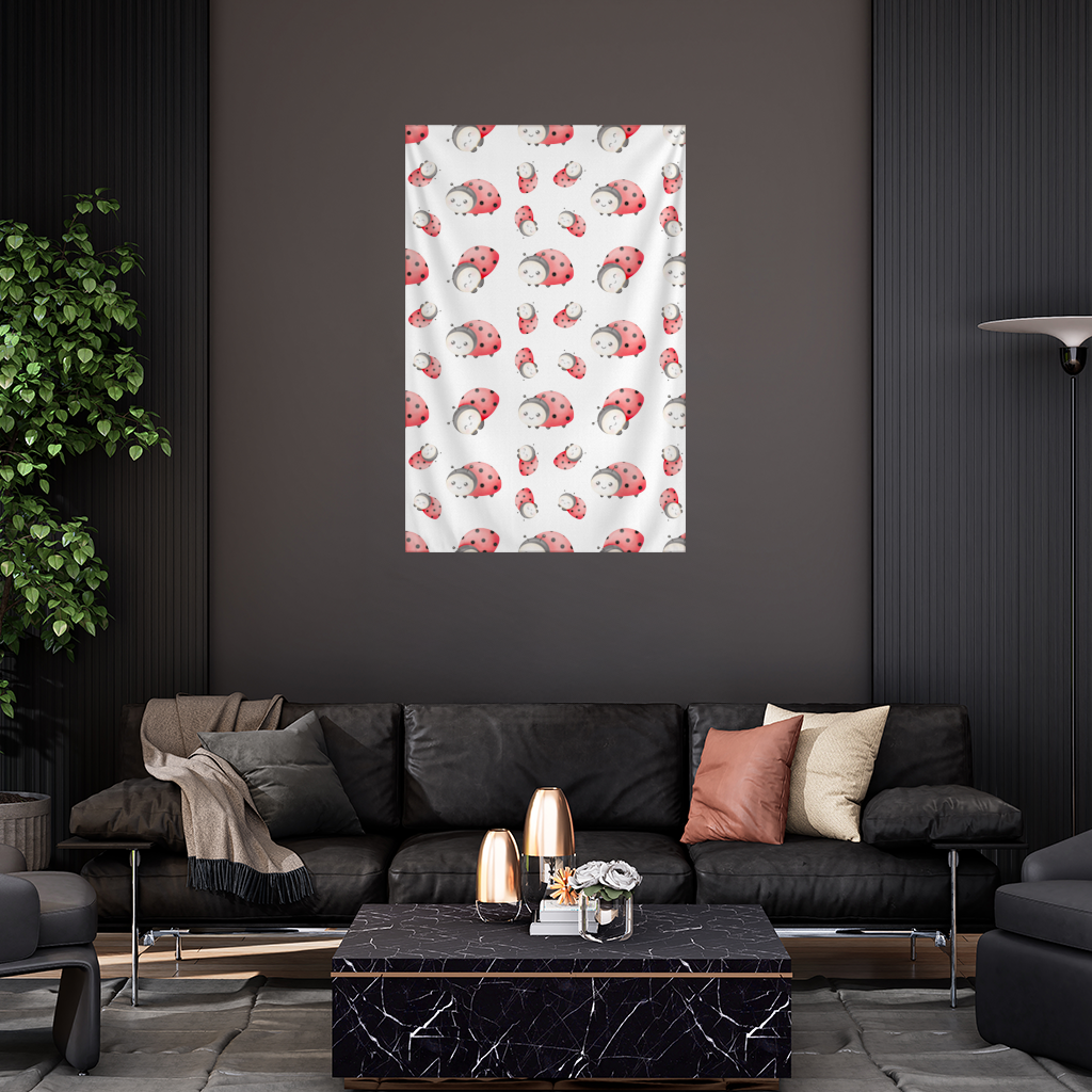 Cute Kawaii Ladybug Pattern Wall Tapestry
