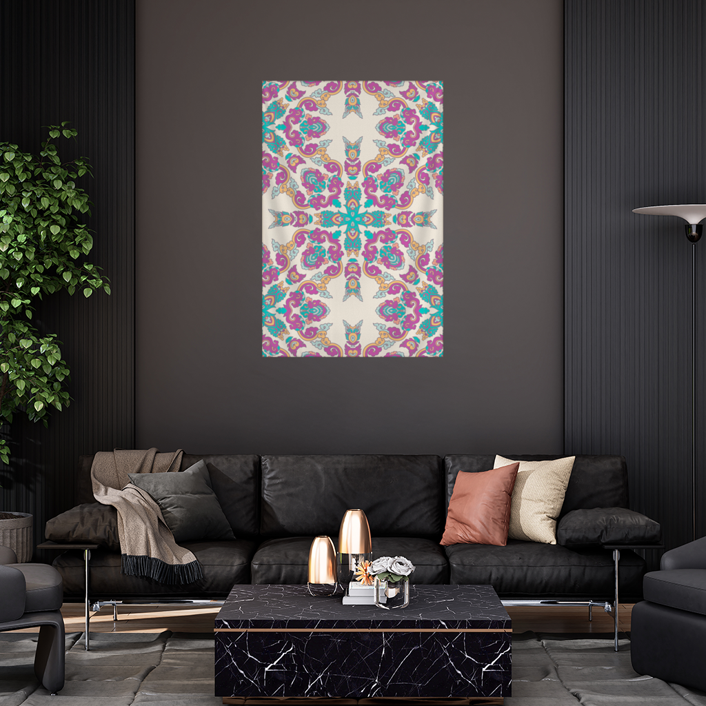 Renkli Oryantal Motifli Simetrik Mandala Deseni Duvar Örtüsü