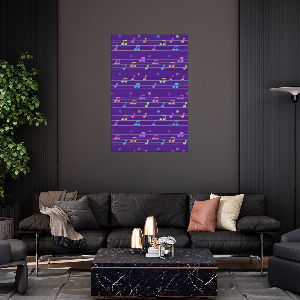 Renkli Müzik Notaları ve Modern Geometrik Desen Duvar Örtüsü