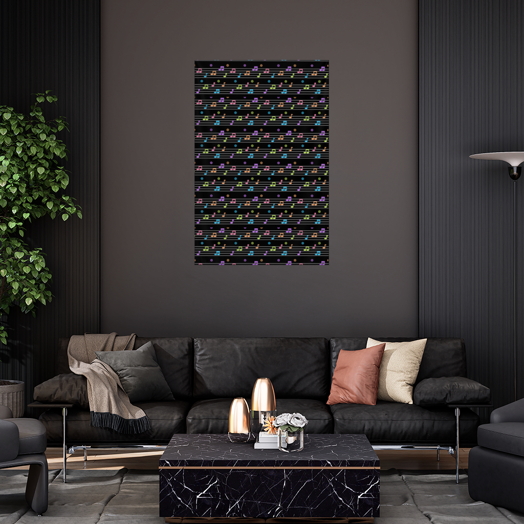 Vibrant Neon Music Notes and Rhythm Seamless Pattern Wall Tapestry