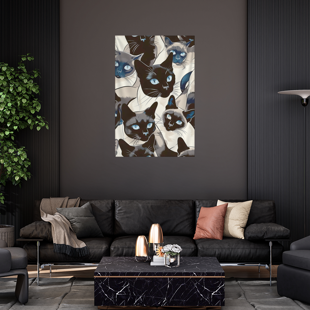 Blue Eyed Siamese Cat Elegant Illustration Pattern Wall Tapestry
