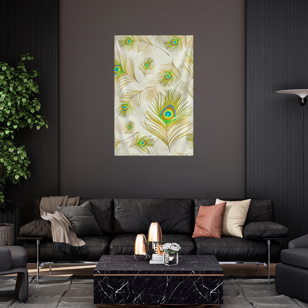 Elegant Peacock Feathers and Exotic Nature Seamless Pattern Wall Tapestry