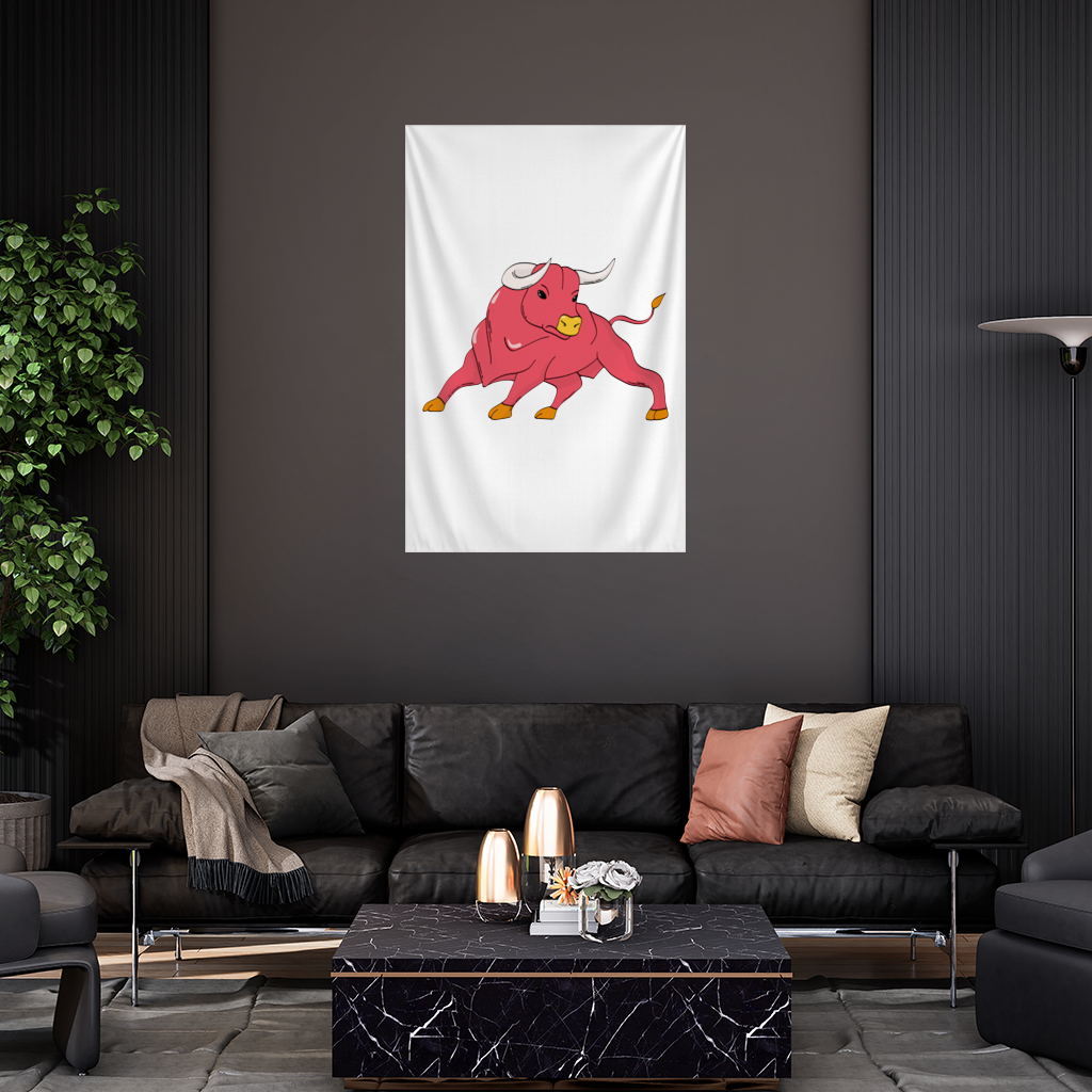 Spanish Red Bull Illustration Inspired by Matador Theme Wall Tapestry