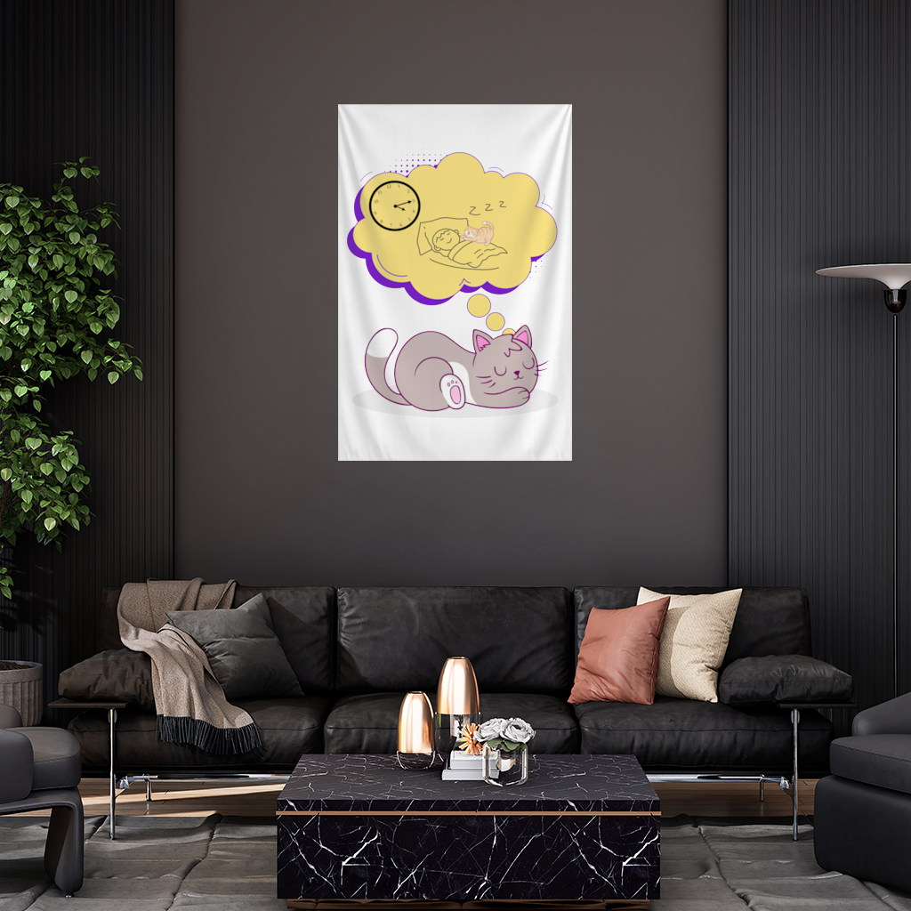 Cat Planning a 4 AM Zoomies Illustration Wall Tapestry