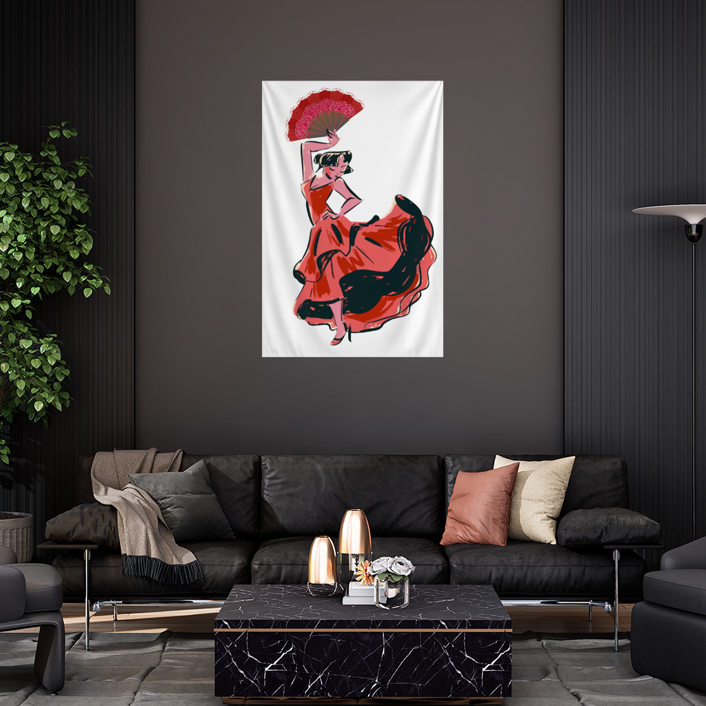 Flamenco Dancer with Fan Illustration Wall Tapestry
