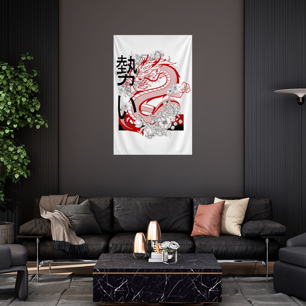 Japanese Dragon with Floral Design Wall Tapestry