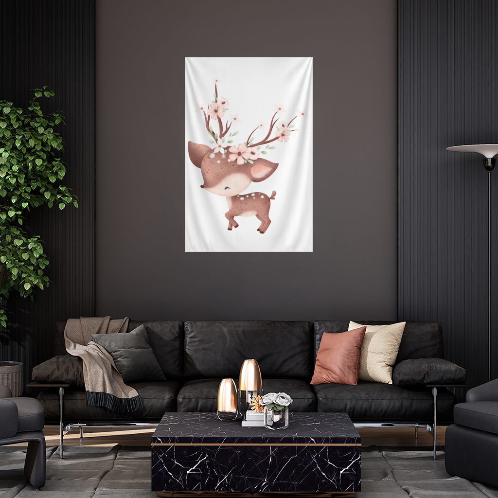 Cute Baby Deer with Floral Antlers Wall Tapestry