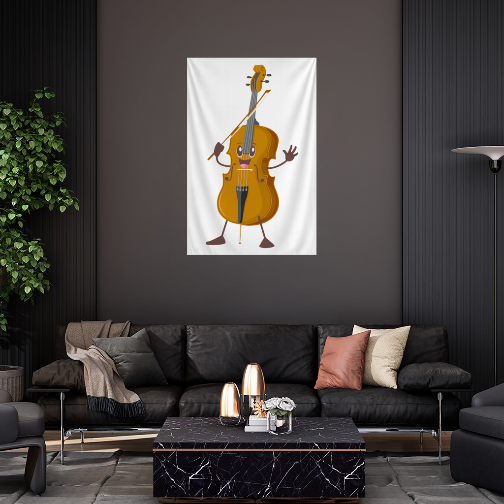 Neşeli Çello Karakteri Sanat Tasarımı Duvar Örtüsü