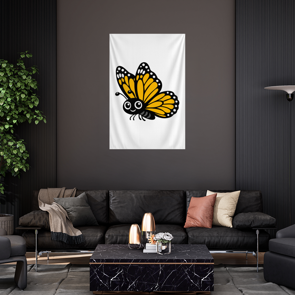 Smiling Orange Monarch Butterfly Character Wall Tapestry