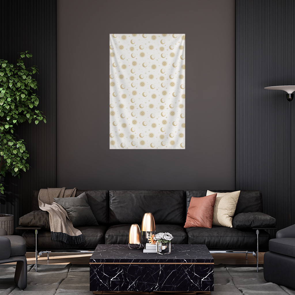 Golden Sun and Moon Mystical Pattern Wall Tapestry