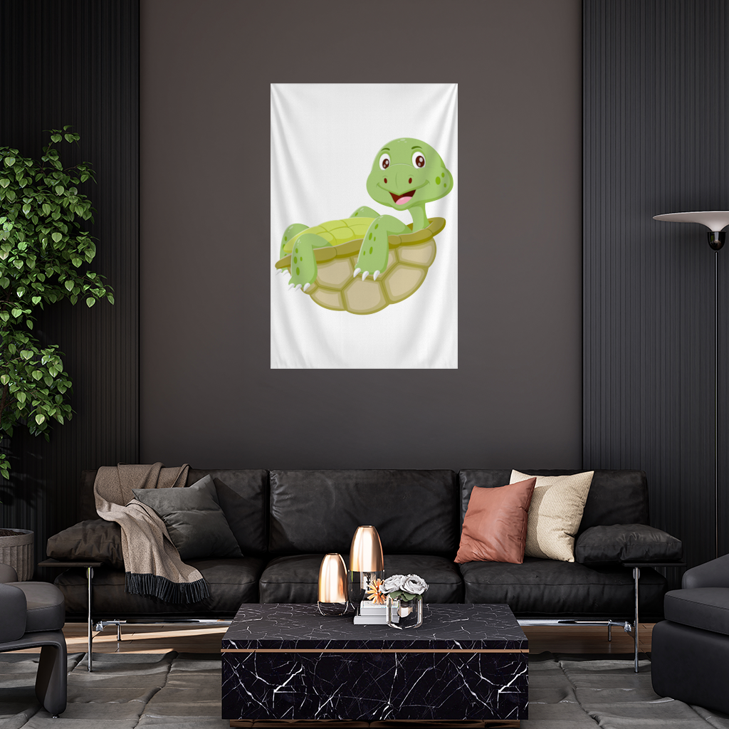 Happy Smiling Green Turtle in Shell Wall Tapestry