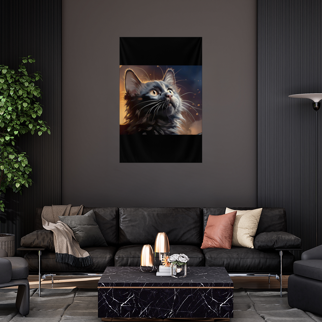 Black Cat Digital Art Wall Tapestry