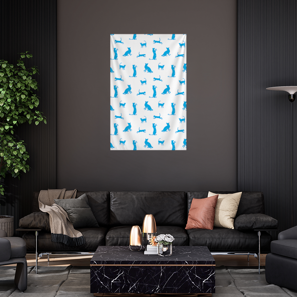 Blue Cat Silhouettes Seamless Pattern Wall Tapestry