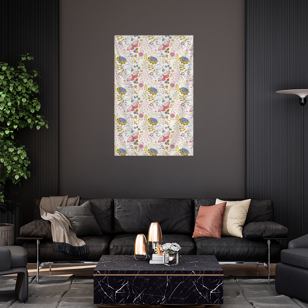 Folk Art Floral and Butterfly Pattern Wall Tapestry