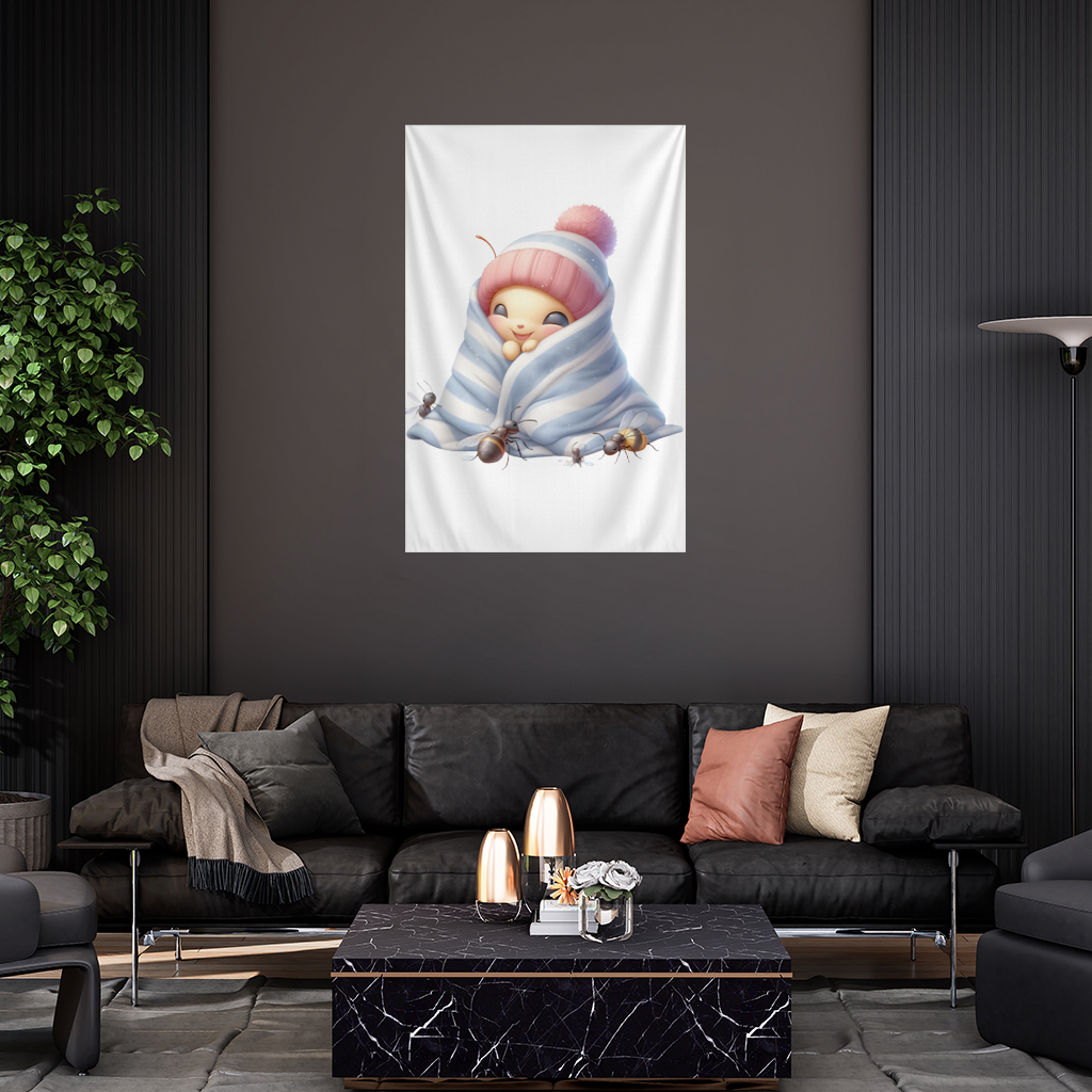 Kawaii Baby Bee in Pink Beanie Wall Tapestry