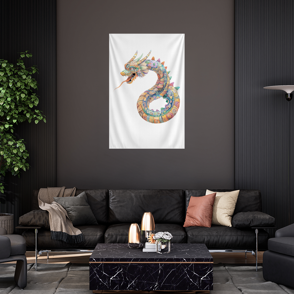 Colorful Mosaic Chinese Dragon Wall Tapestry