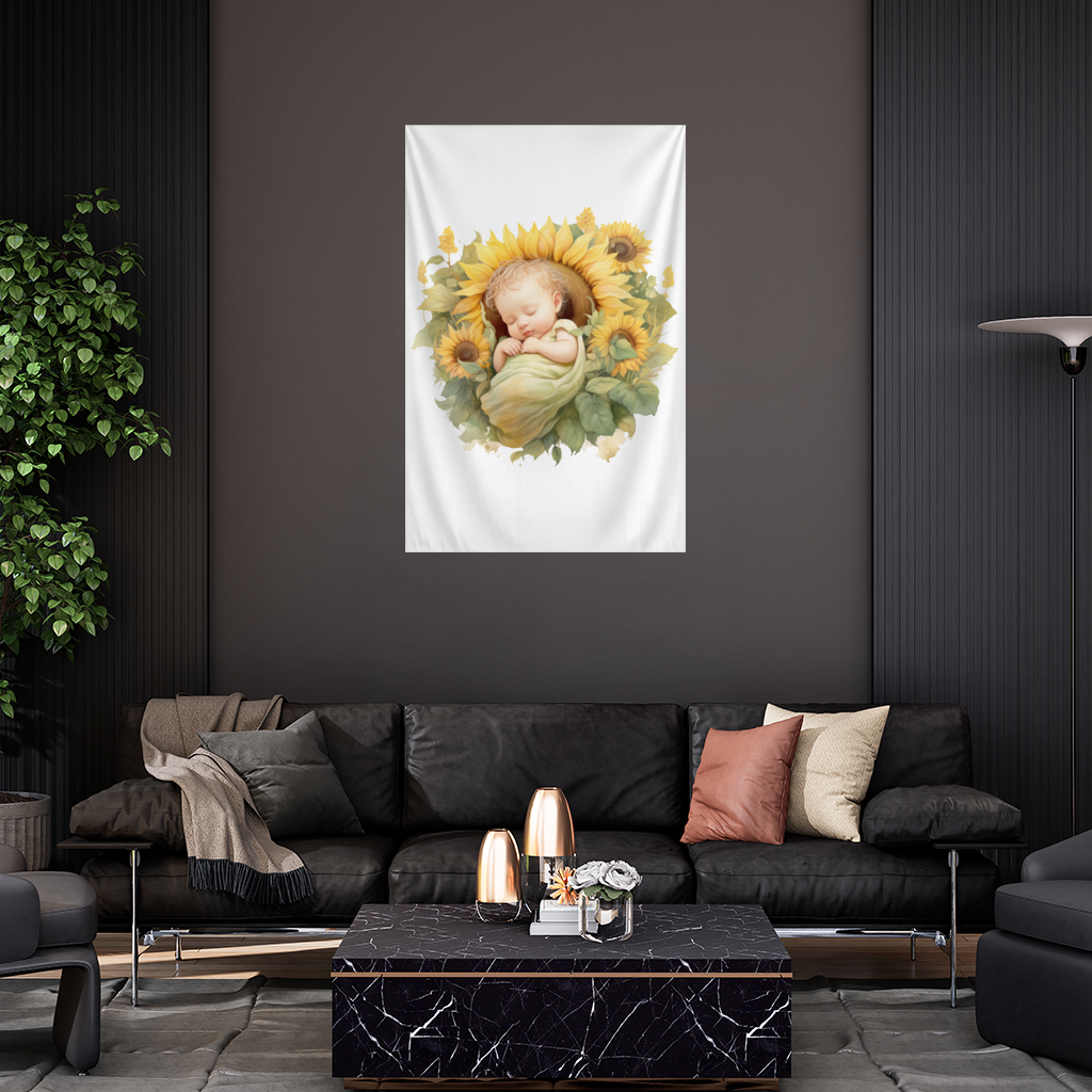 Sleeping Baby in Sunflower Wall Tapestry
