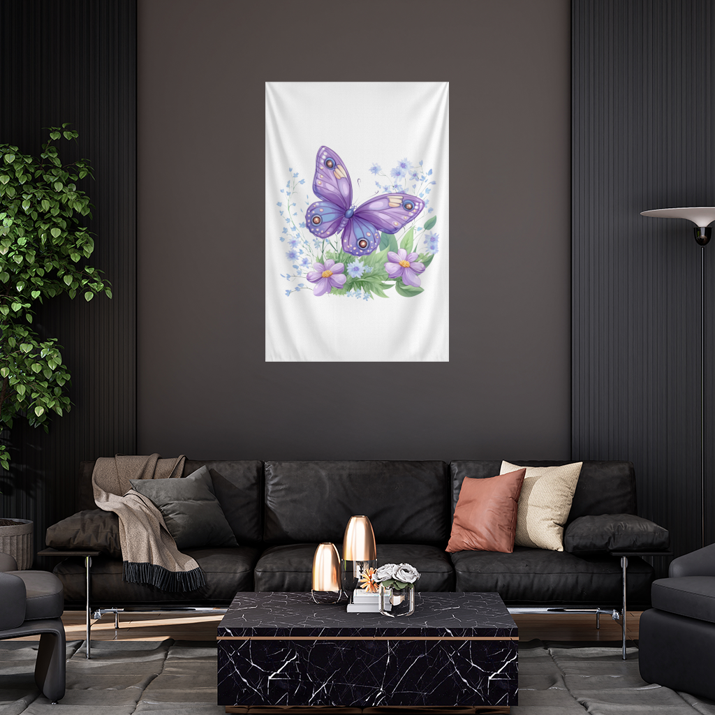 Cottagecore Purple Butterfly Floral Wall Tapestry