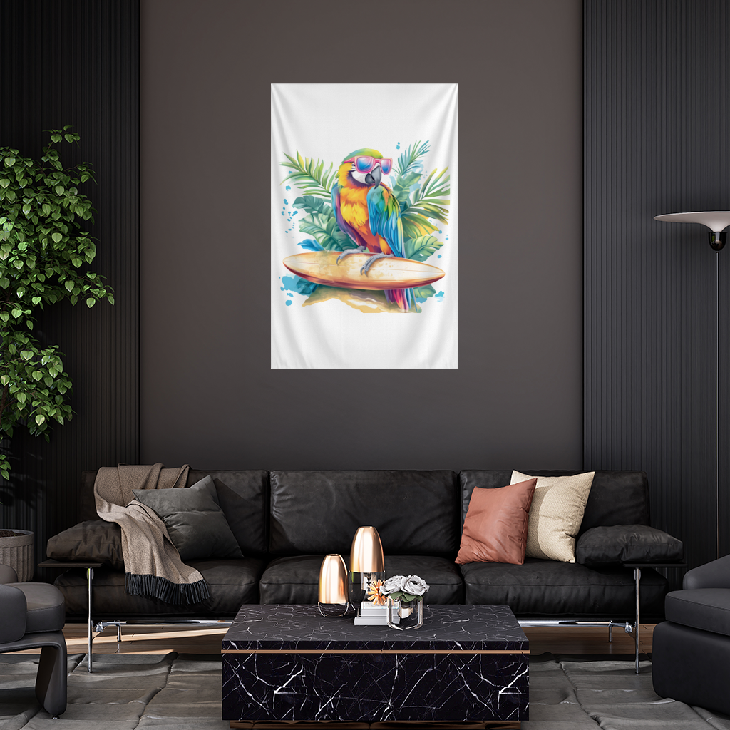 Surfing Parrot with Pink Sunglasses Wall Tapestry
