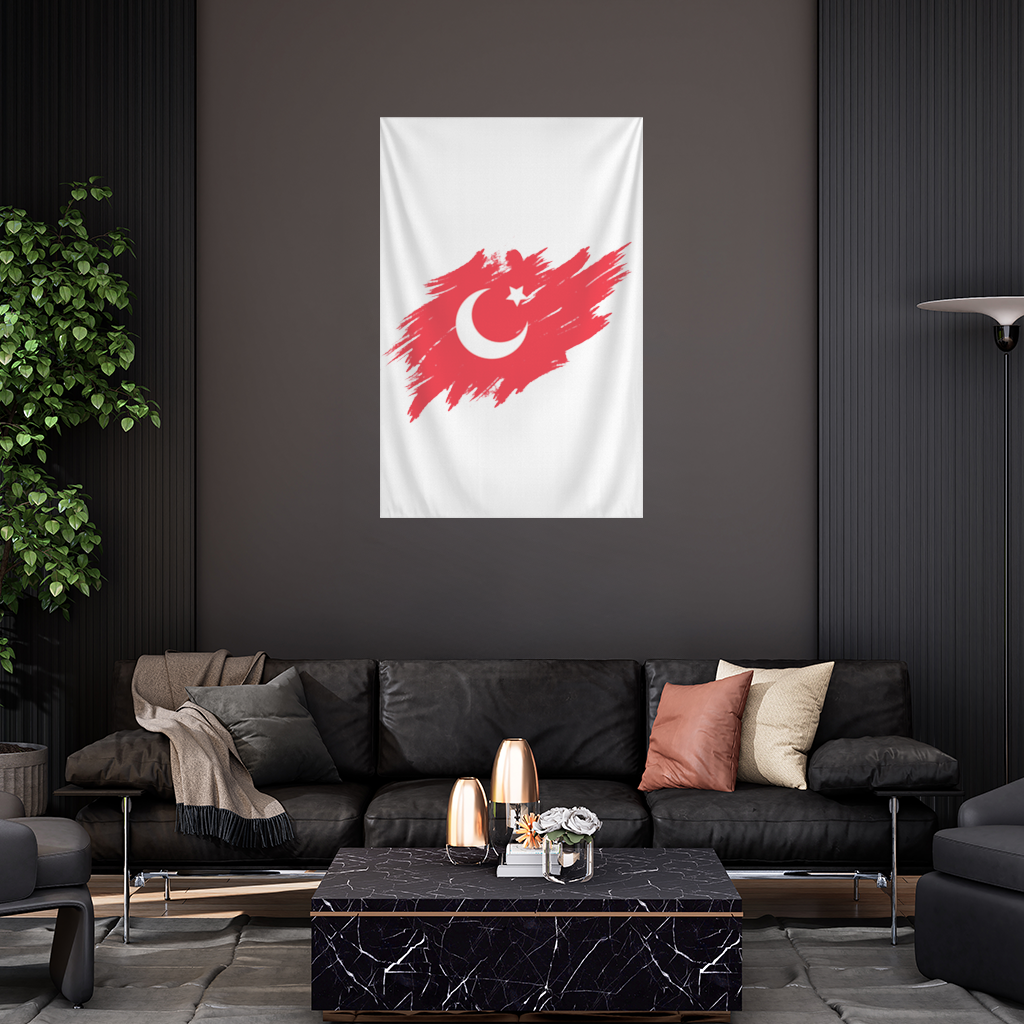 Brushstroke Turkish Flag Crescent Moon Wall Tapestry