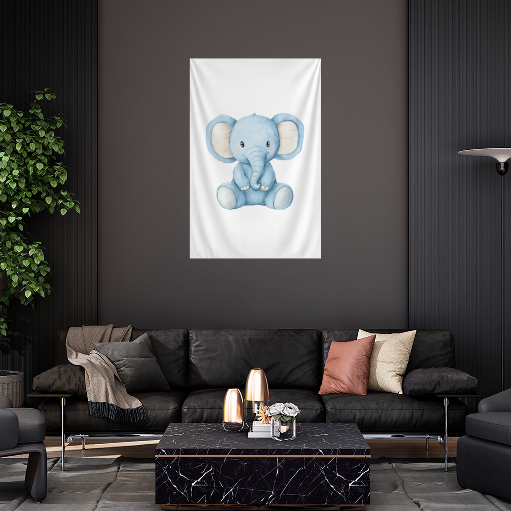 Cute Blue Watercolor Baby Elephant Wall Tapestry