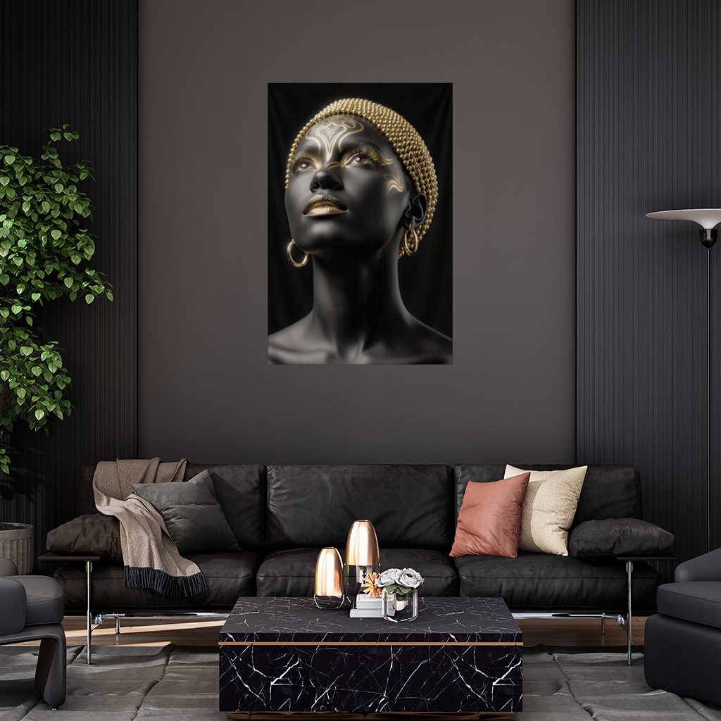 Gold Afrofuturistic Black Woman Wall Tapestry