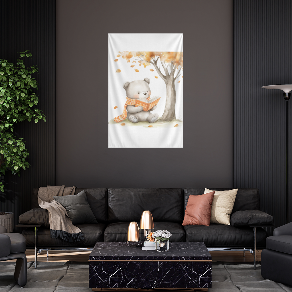 Reading Bear with Orange Scarf Wall Tapestry