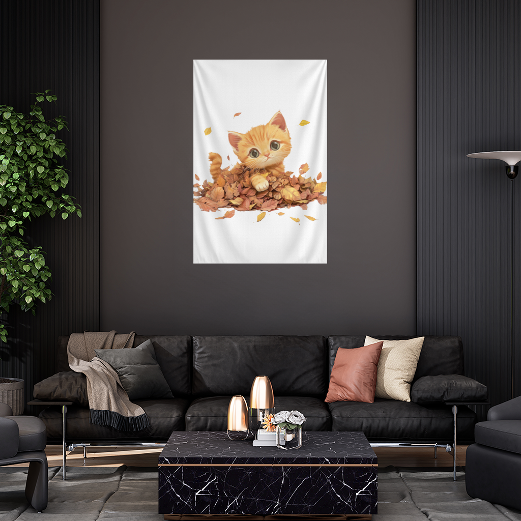 Ginger Kitten in Autumn Leaves Wall Tapestry