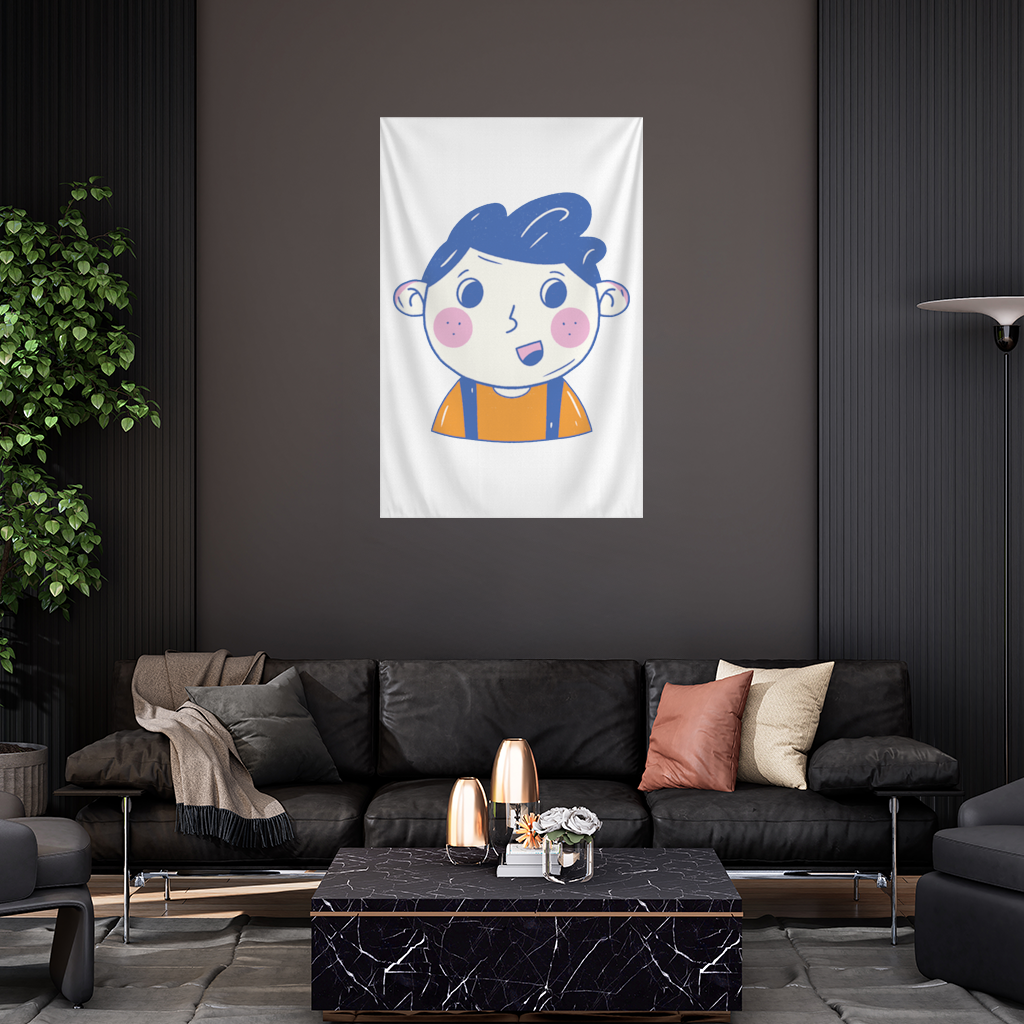 Cute Smiling Boy with Blue Hair Wall Tapestry