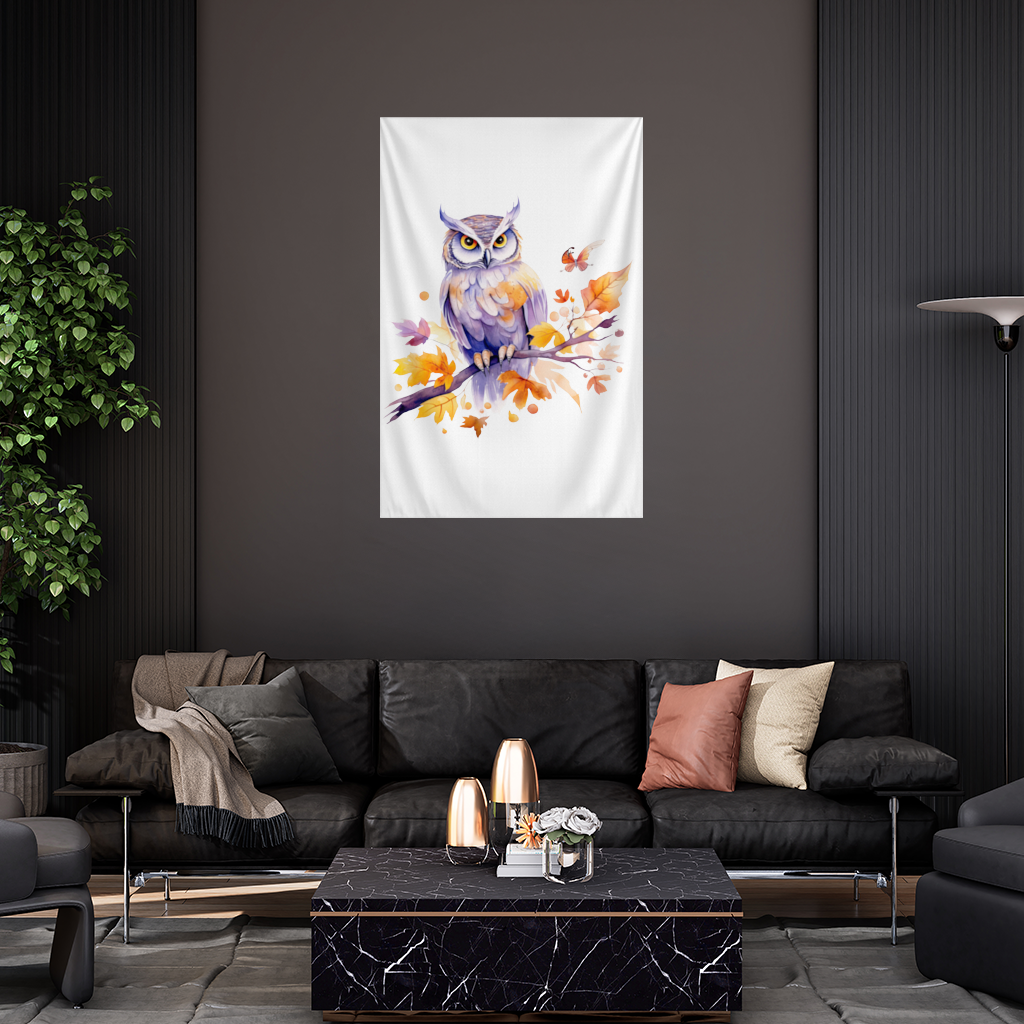 Whimsical Autumn Owl and Butterfly Wall Tapestry
