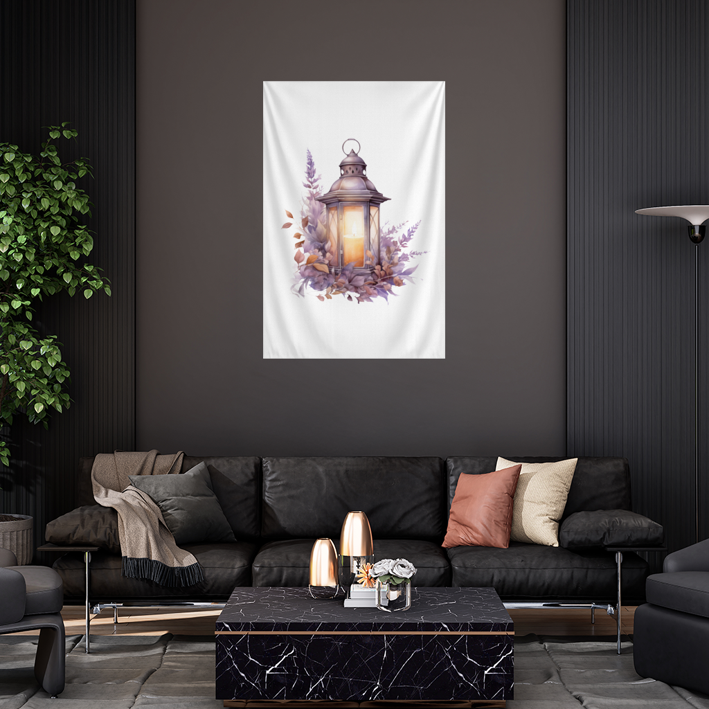 Cottagecore Lavender and Leaves Lantern Wall Tapestry