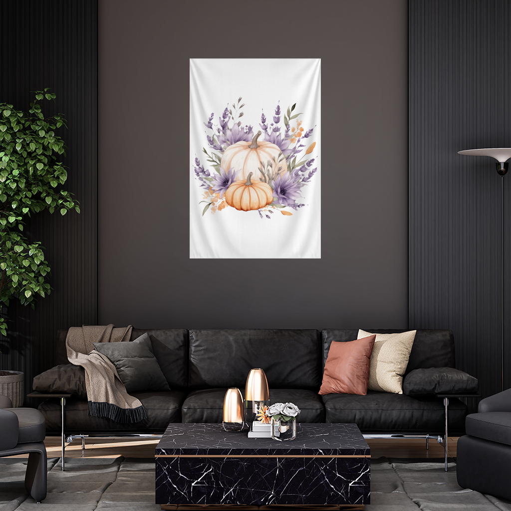 Lavender and Pumpkin Autumn Bouquet Wall Tapestry