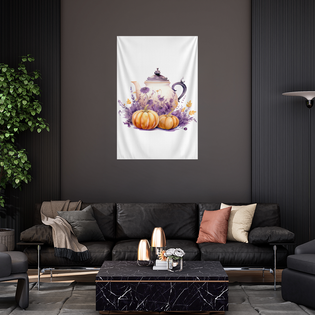 Vintage Purple Floral Pumpkin Teapot Wall Tapestry