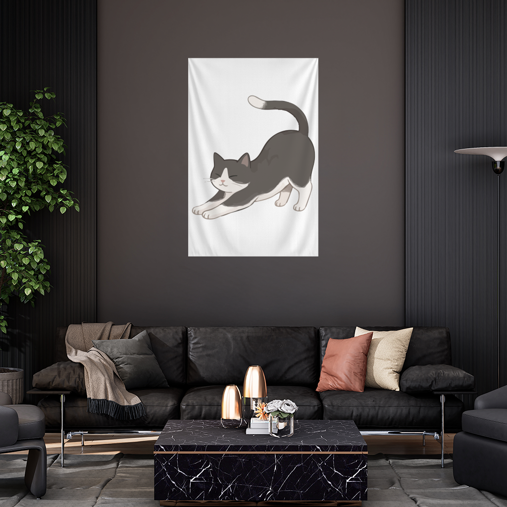 Stretching Tuxedo Cat Wall Tapestry