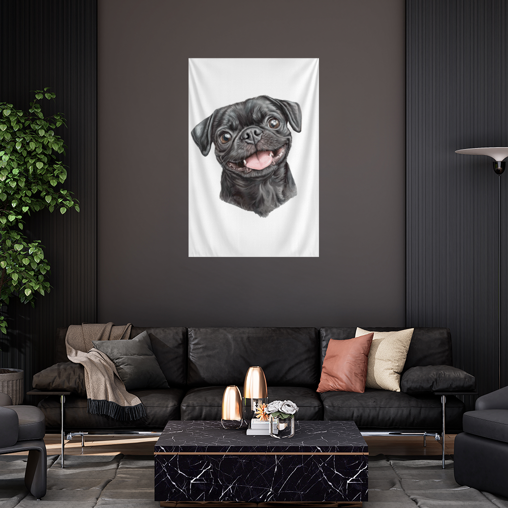 Gülümseyen Siyah Pug Köpek Duvar Örtüsü