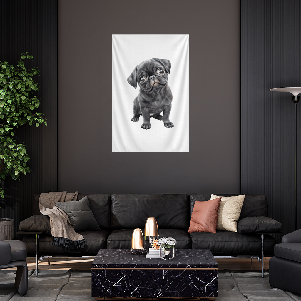 Masum Bakışlı Siyah Pug Yavrusu Duvar Örtüsü