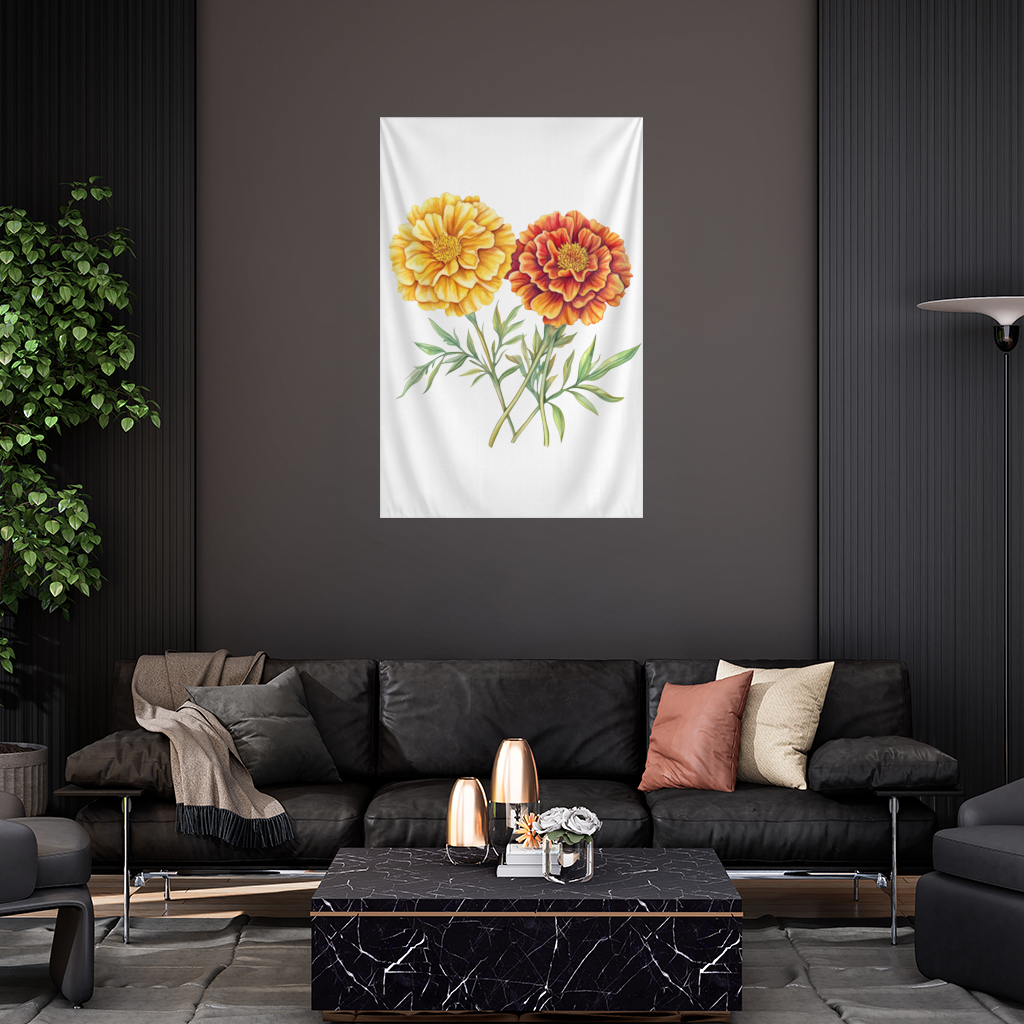 Botanical Yellow Orange Marigold Wall Tapestry